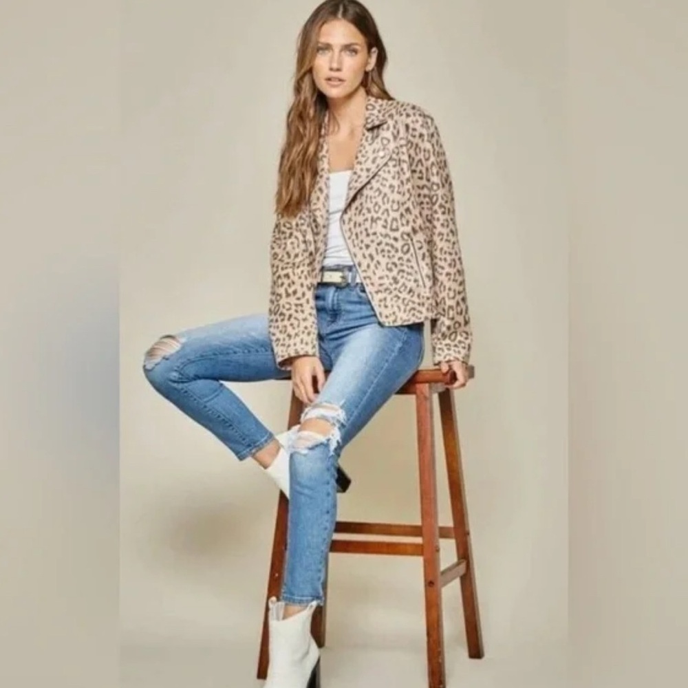 Andree By Unit Light Pink Leopard Moto Jacket M